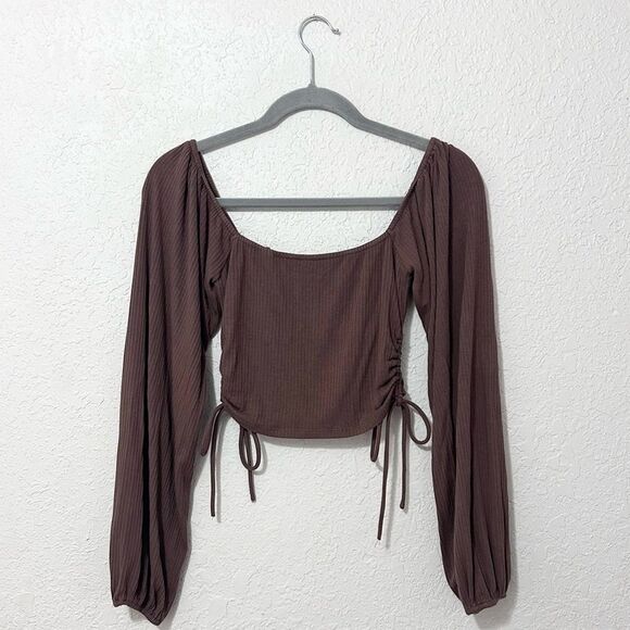 Fashion Nova ruched peasant top brown size small - Picture 2 of 16